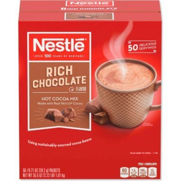 Nestl Hot Cocoa Mix, Rich Chocolate, 0.71 oz Packets, 50/Box, 6 Box/Carton, Newstripe., Mfr#: 25485CT